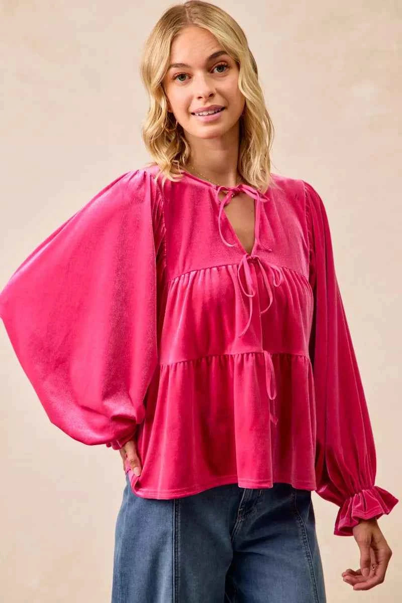 BiBi Christmas Theme Velvet Bow Tied Blouse 746a9f4112034e1e98ca9ca93d5f94fd-Max-Origin