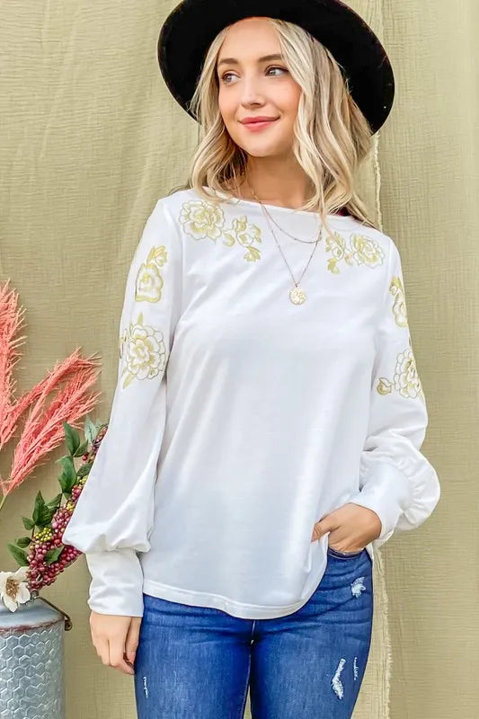 And The Why Flower Gold Embroidery Shoulder Detailed Top 74b3e0fd8e2140e39041c4804932c5ba-Max-Origin