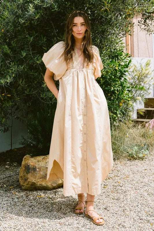 Annie Wear Smocked Puff Sleeve Midi Dress Tan 759e39de-eb56-44f7-aabb-e7cf8e93644f-Max