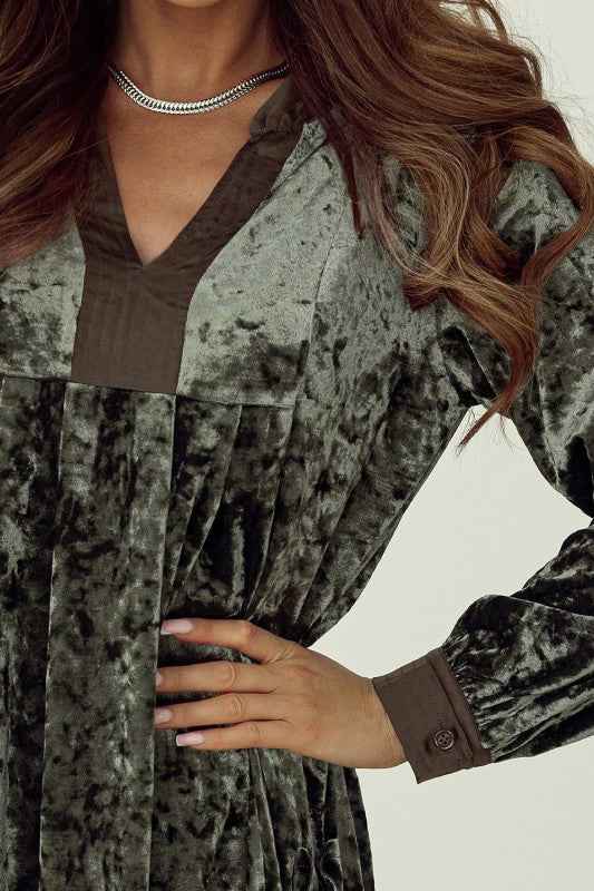 Velvet Long Sleeve V-Neck Side Pocket Dress 75c0d37f-d94d-4249-908d-fe40f915bb8b