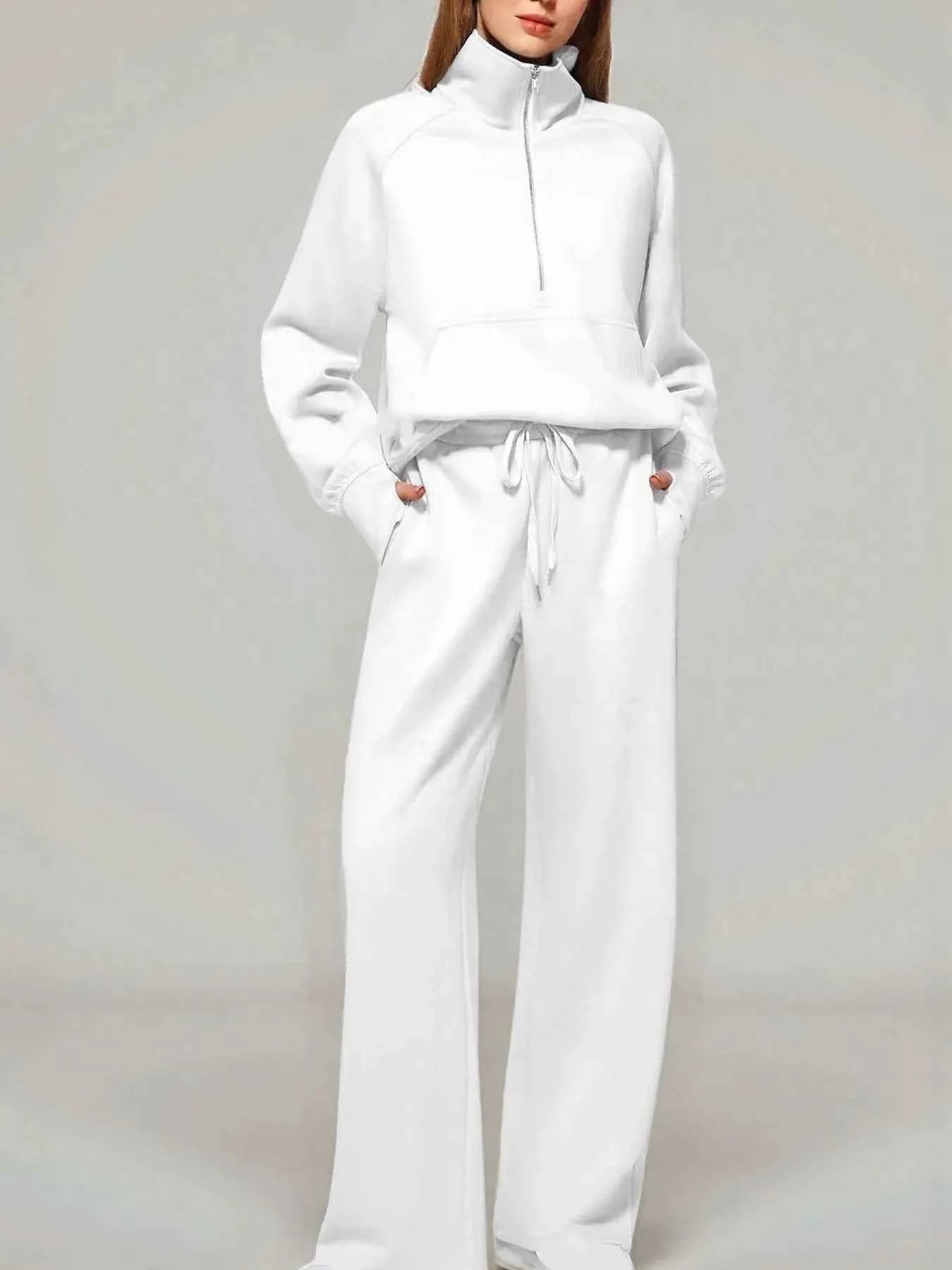 Half Zip Long Sleeve Top and Pants Set White 764220c4fd6b48ab8b4aaf34b3080b36-Max-Origin