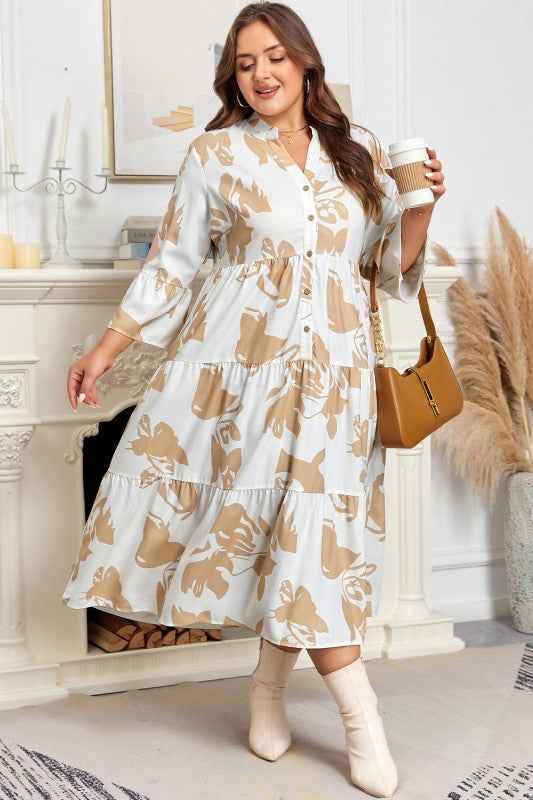Plus Size Floral 3/4 Ruffle Sleeve Tiered Maxi Dre 768c3b7c-b07a-4adc-90e7-76227c3e8a7c