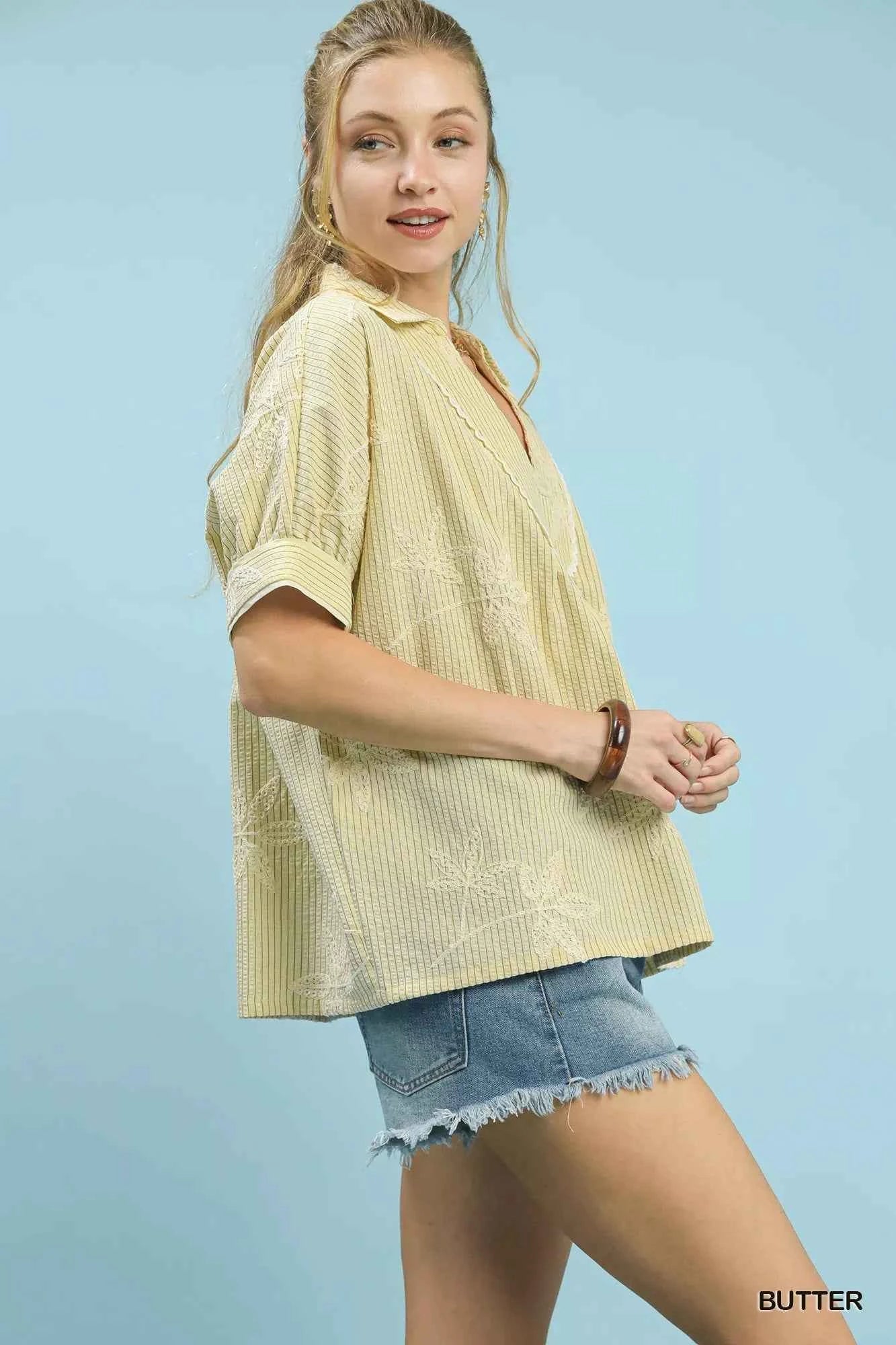Umgee Striped Embroidered Blouse with Scallop Trim 76d5b593-e9dd-49e6-be97-0f19452f2aa3-Max-Origin