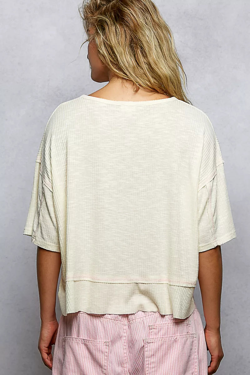 POL Short Sleeve Ccopped Rib T-Shirt with Contrast Stitch Detail 77053534-31ab-403f-9988-682303e6547f-Max-Origin