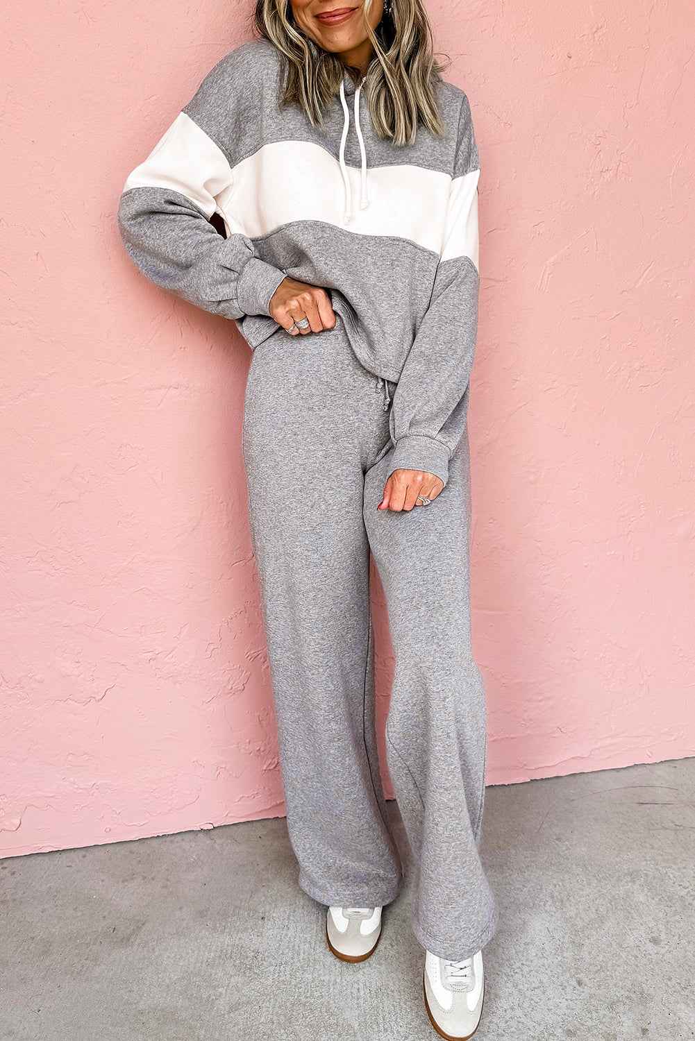 High Rise Colorblock Hoodie Drawstring High Waist Pants Set High-rise 65%Polyester+35%Cotton 773deffb64960a55
