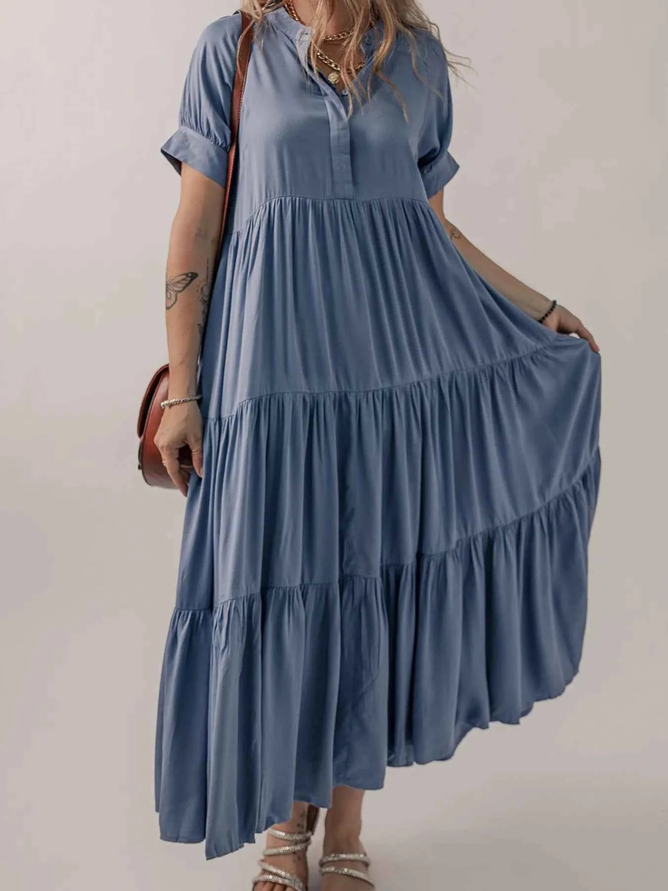 Short Sleeve Tiered Maxi Dress Dusty Blue 780ff44e9f49481d96c169a5a082dca7-Max-Origin