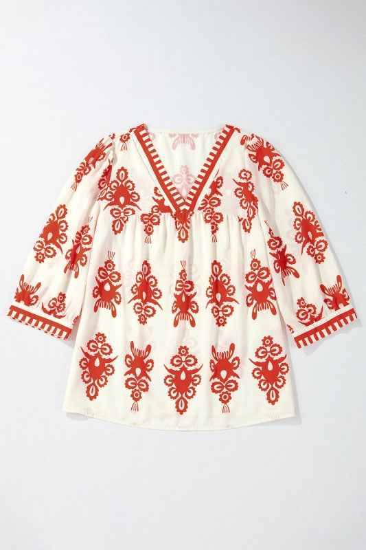 Vintage Geometric Printed V Neck Blouse 7810b699-28ac-4a0e-966d-63f81ae6093d