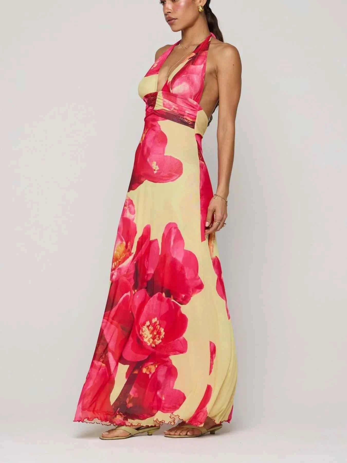 Floral Halter Neck Deep V Maxi Dress 78fd3fb2-b125-40b3-aebf-98141720ff22-Max-Origin