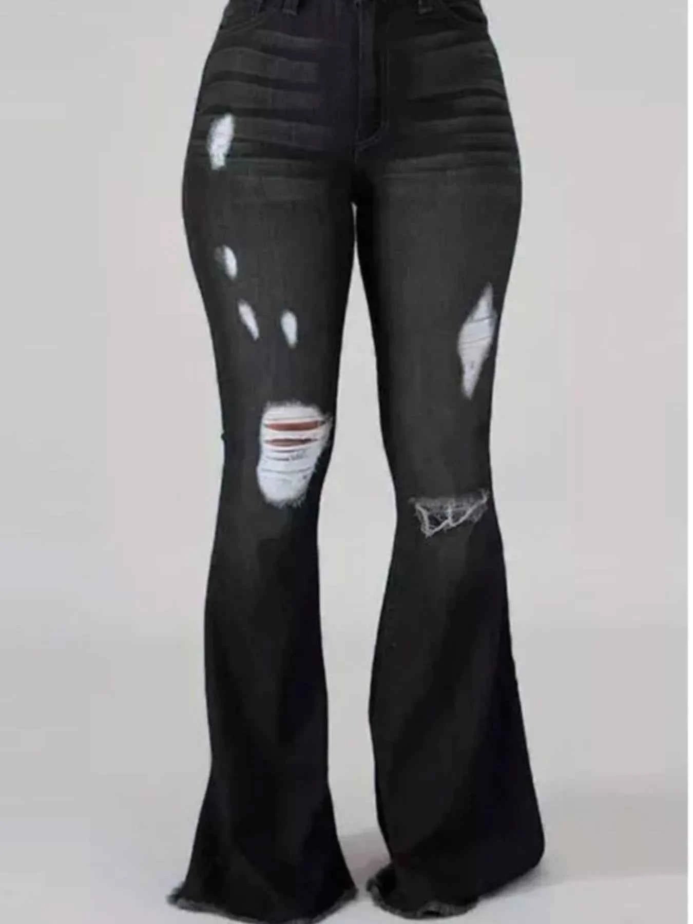 Full Size Distressed Raw Hem Flare Jeans Plus Size Black 7a33b29b-ca23-42f2-a2bb-f722d5887101-Max-Origin