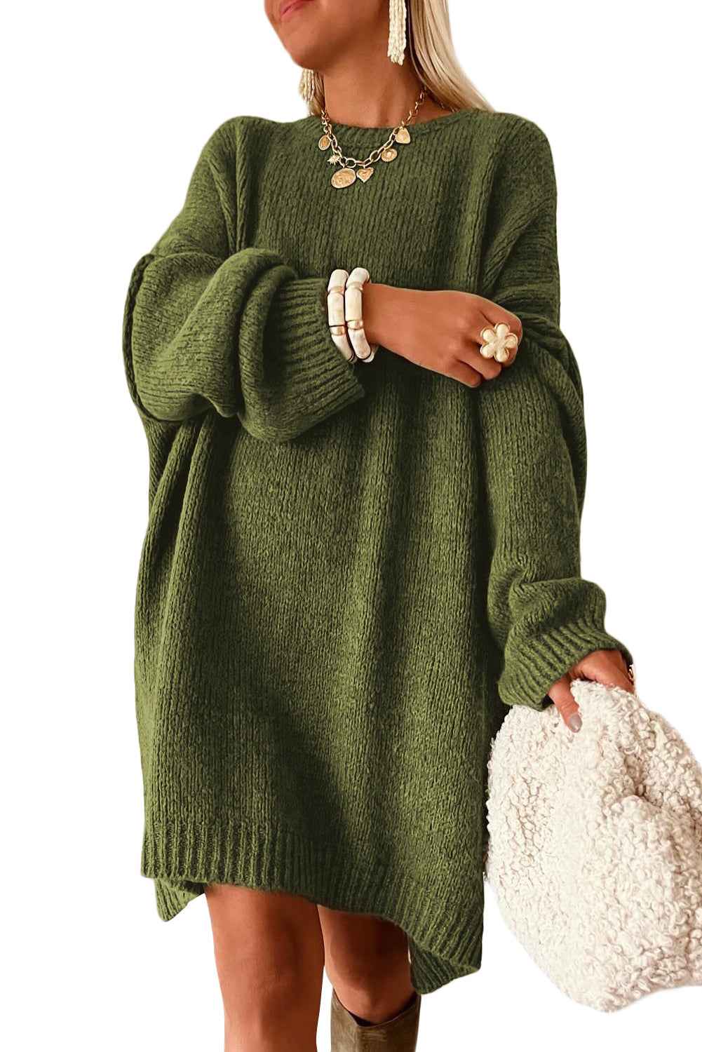 Green Oversize Drop Shoulder Slouchy Sweater Dress 7ab5d10a4d66a46c