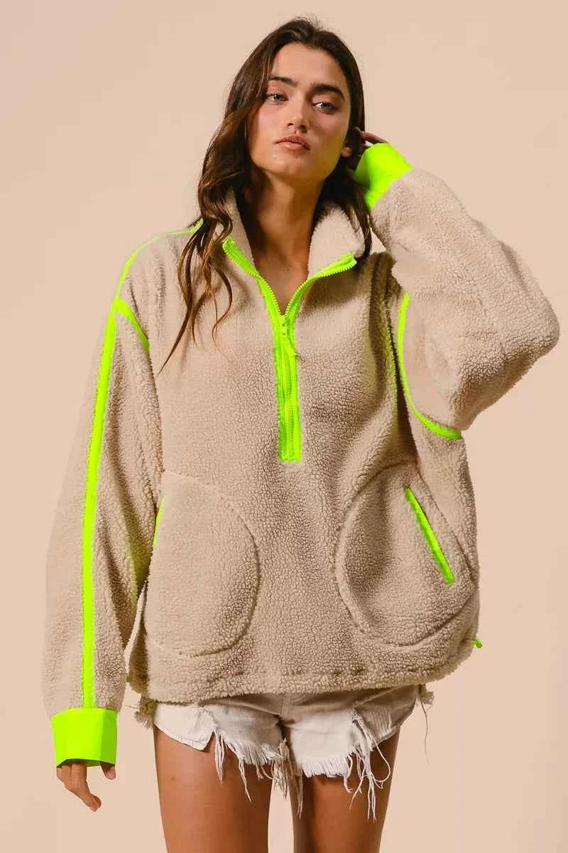 BiBi Contrast Edge Half Zip Up Sherpa Jacket 7ac615c1c85e4f48a544f7ab6582bab4-Max-Origin