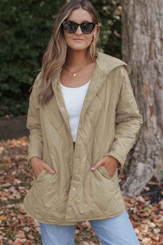 Solid Quilted Snap Button Hooded Puffer Coat 7ae75d78-d6ba-4819-a10f-8ea73b35318c