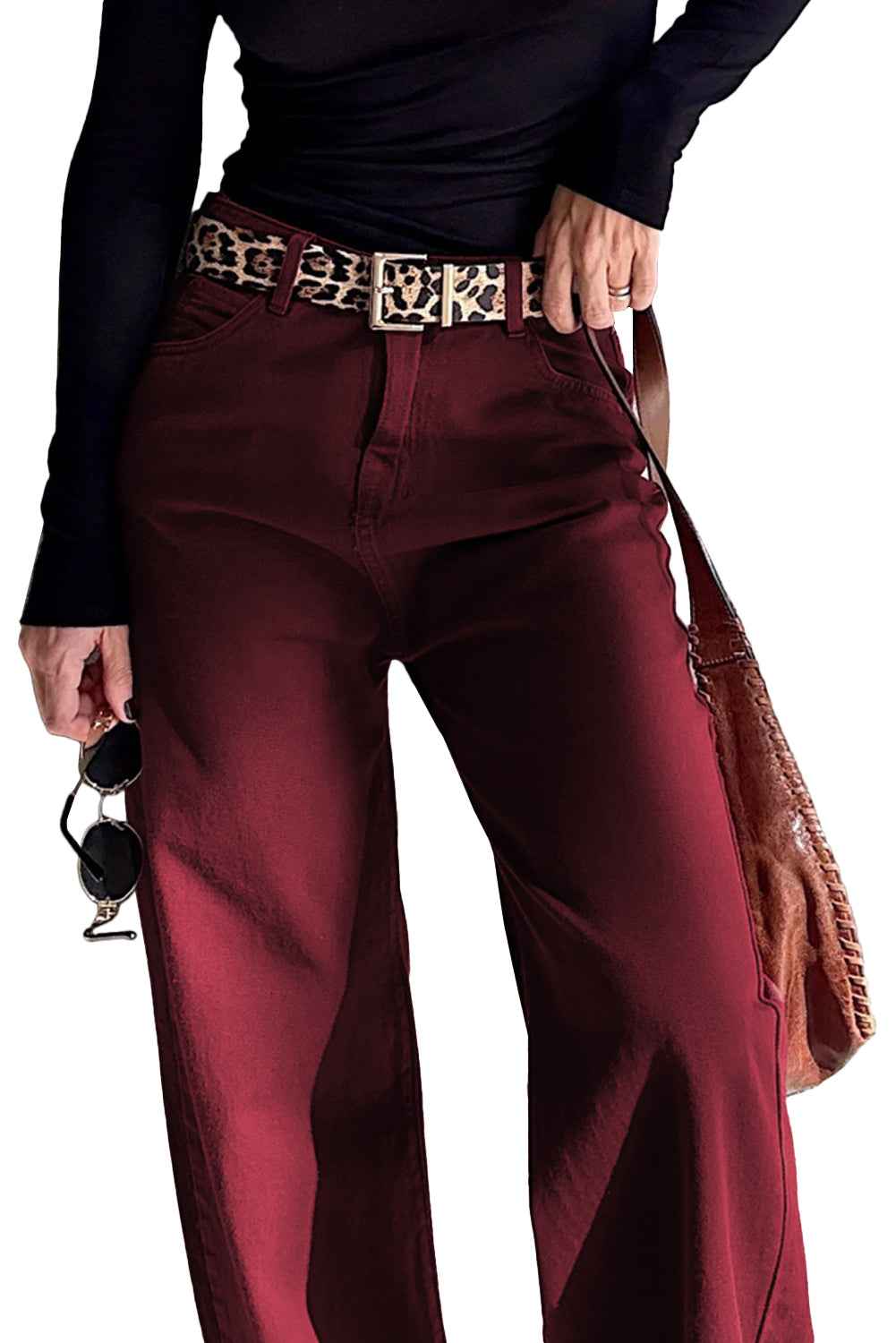 Red Dahlia Solid Color Loose Straight High Waist Jeans 7b0364e5dba615c6