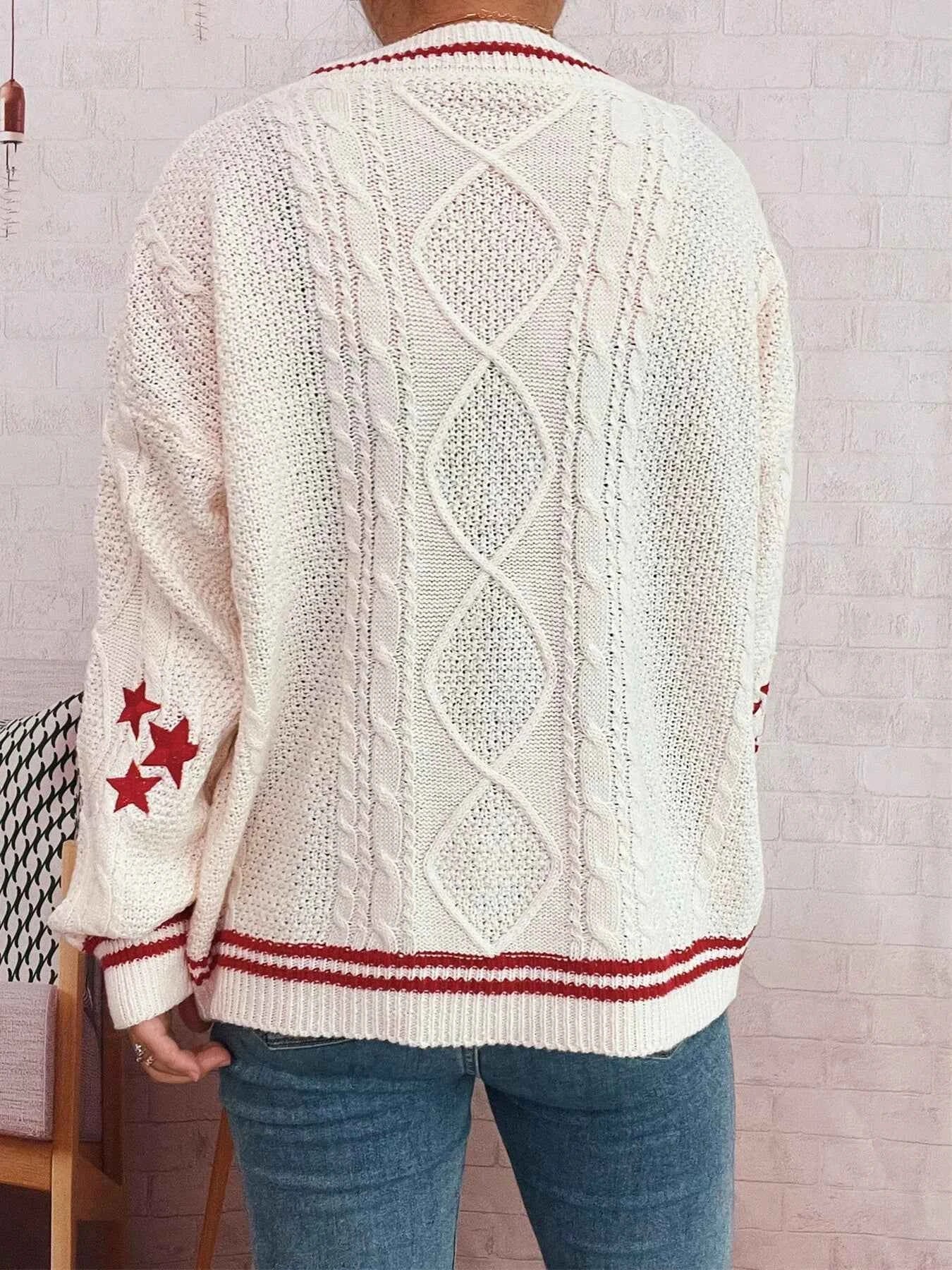 Star Pattern Button-Up Cardigan with Contrast Trim 7b4ab80d07e542f78d1e510776c07660-Max-Origin