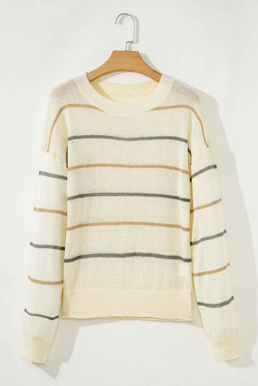 Multicolour Striped Ribbed Edge Drop Shoulder Sweater 7b620049e8a53f8b