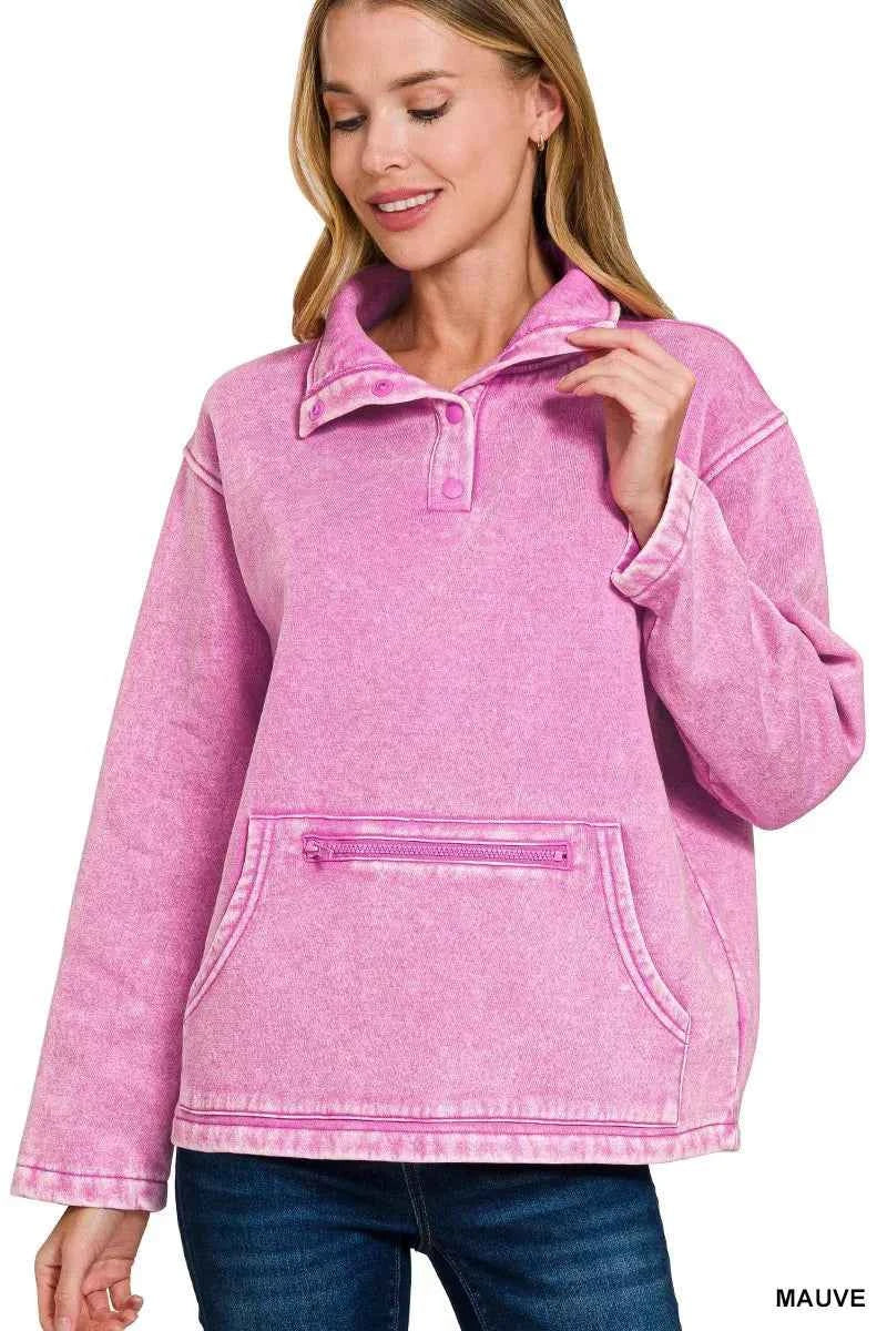Zenana Fleece Washed High Neck Kangaroo Pocket Sweatshirt MAUVE 7bb0c915225f43358b523222be22fa05-Max-Origin