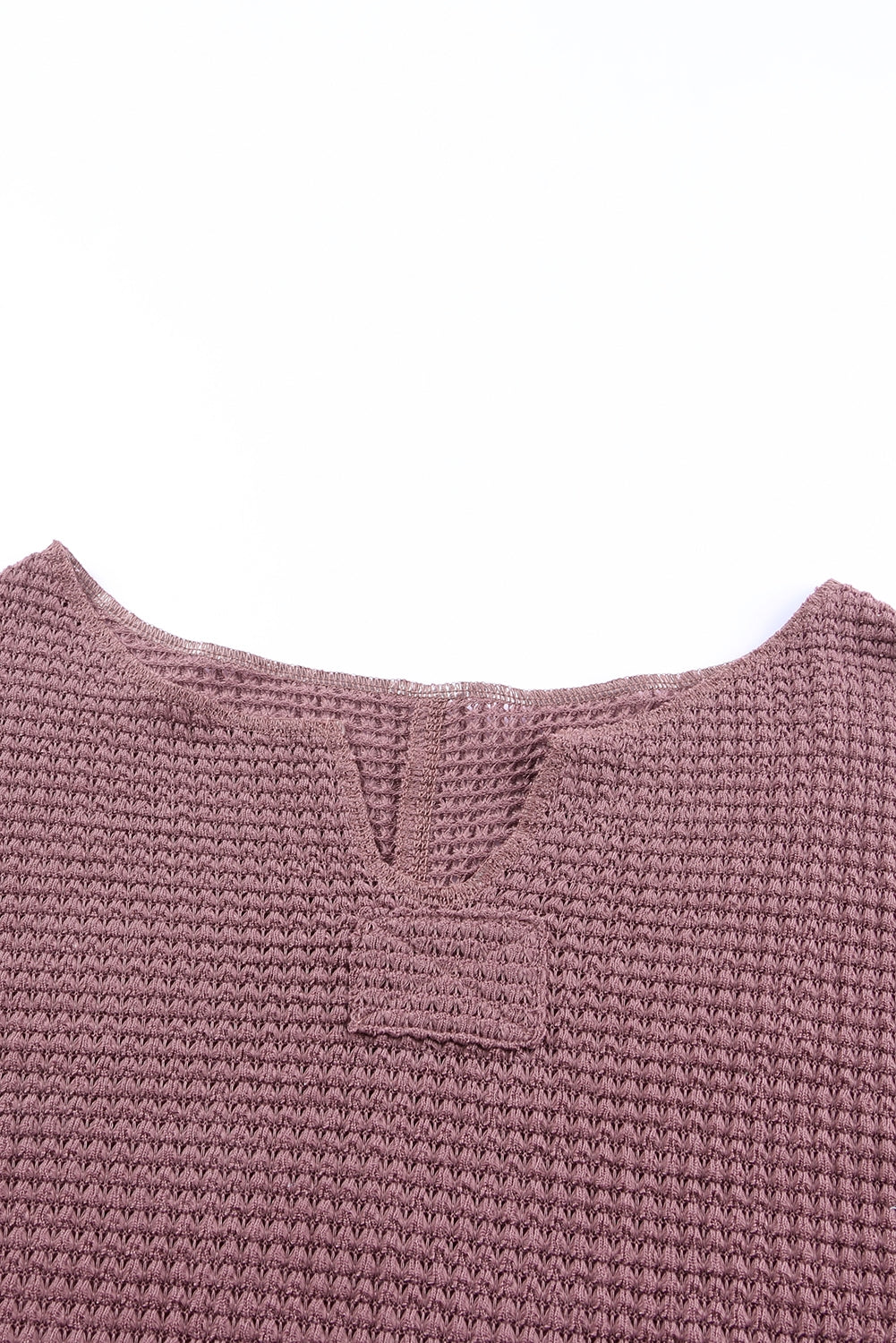 Purple Waffle Knit Split V Neck Drop Shoulder Long Sleeve Top 7c65bcbe09aff6da