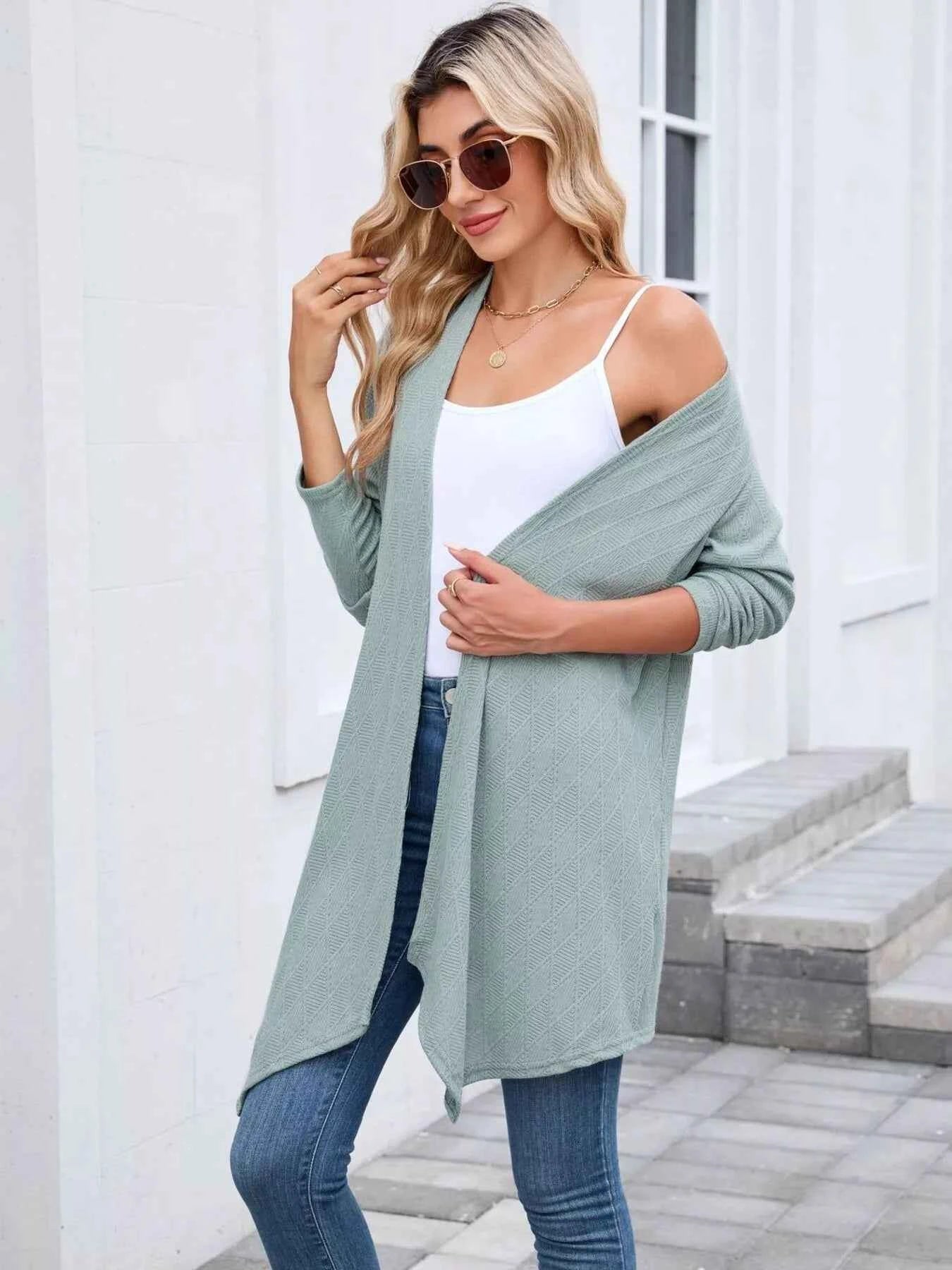 Open Front Long Cardigan Dark Green 7c6dbb879dc545b29c33a76c07c6f050-Max-Origin