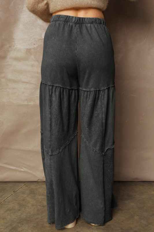 Mineral Wash Patchwork Tiered Wide Leg Pants 7c6e0da1-fb07-4d48-ba55-2b6a5ec10458