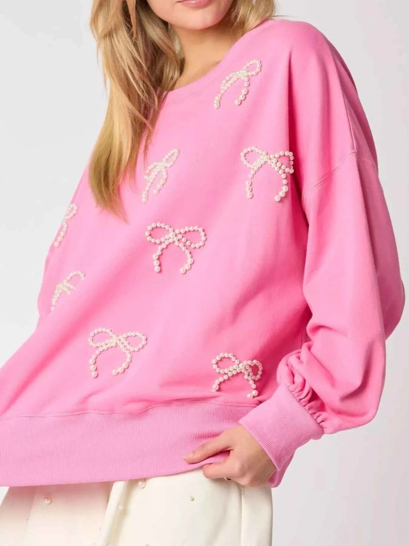Pearl Embellished Bow Long Sleeve Sweatshirt 7cf89510-be8d-4501-9925-88cc0a59d7ec-Max-Origin