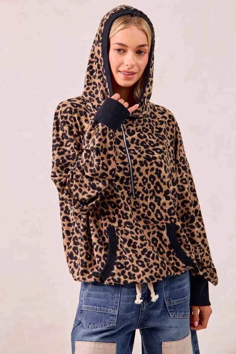 BiBi Leopard Print Waffle Half Zip Up Hoodie W Pocket 7d02c005c9884867b767f6cc694a4d67-Max-Origin