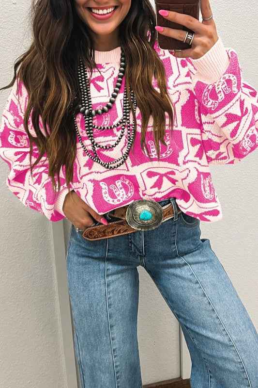 Western Bows & Horseshoes Long Sleeve Sweater 7d374555-6e63-43ce-8c3a-f10f0c2729a2
