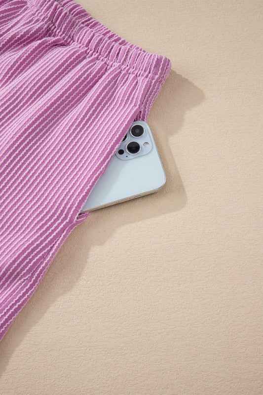 Corded Knit Long Sleeve Top and Shorts Set 7d3d3c20-feb3-457e-a5a4-36ee099f6241