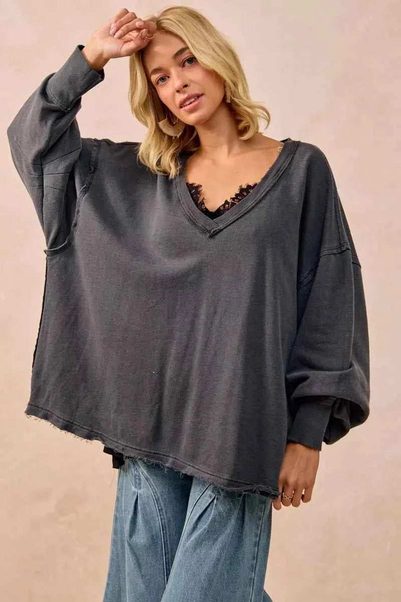 BiBi Mineral Washed French Terry Oversized Sweatshirt ASH 7e4a9f5fb60b44fb84ce60ed44ad3c65-Max-Origin