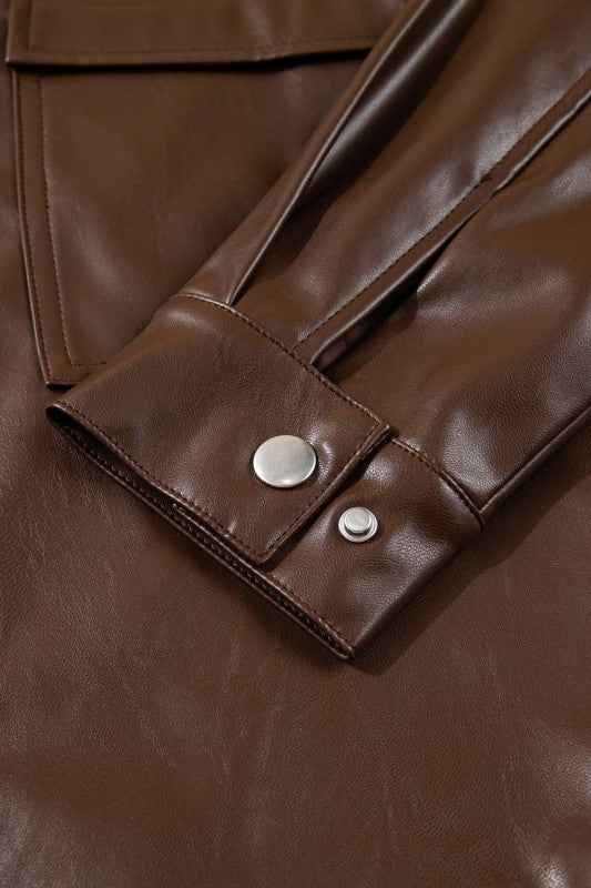 Leather Drawstring Hem Pocketed Jacket 7e527e96-6a8d-4c18-81ac-b691198c295d