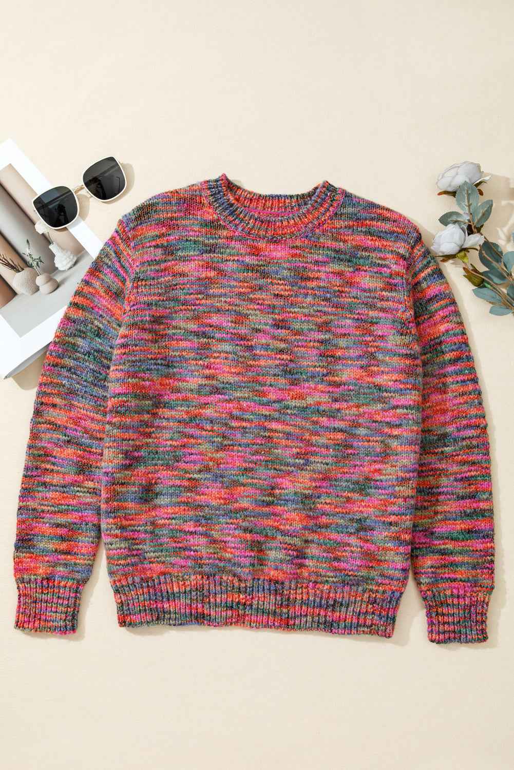Purple Space Dye Yarn Crew Neck Sweater 7f120c3a8b4aea35