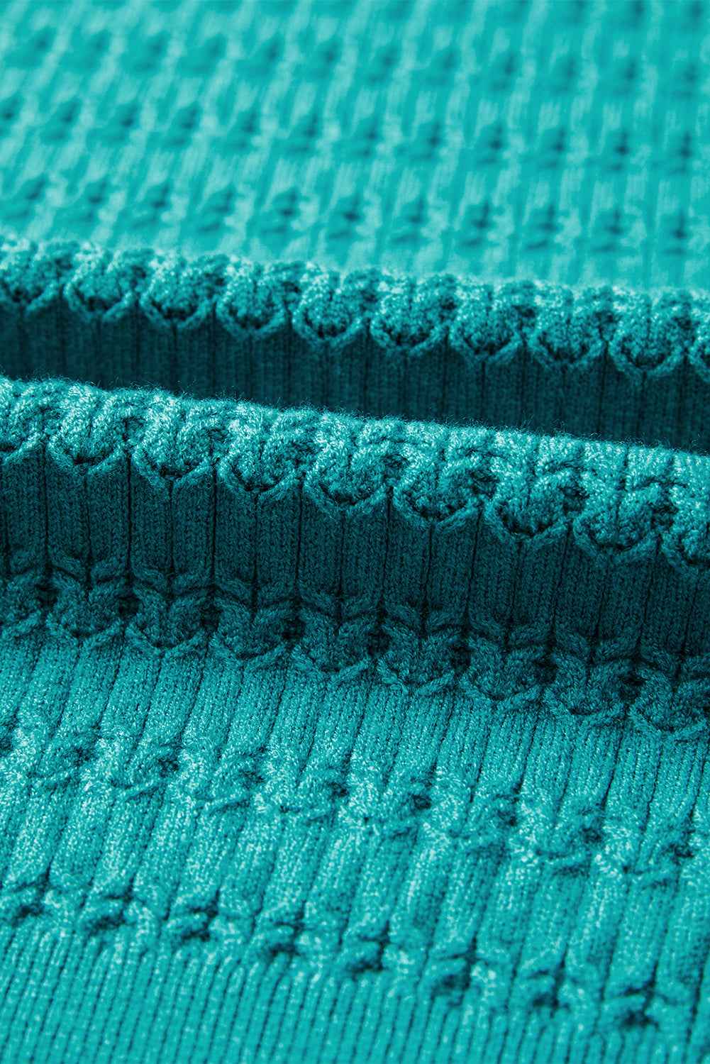 Sea Green Trendy Pattern Knit Ribbed Cuffs Crew Neck Sweater 7f42c1e3c752a11b