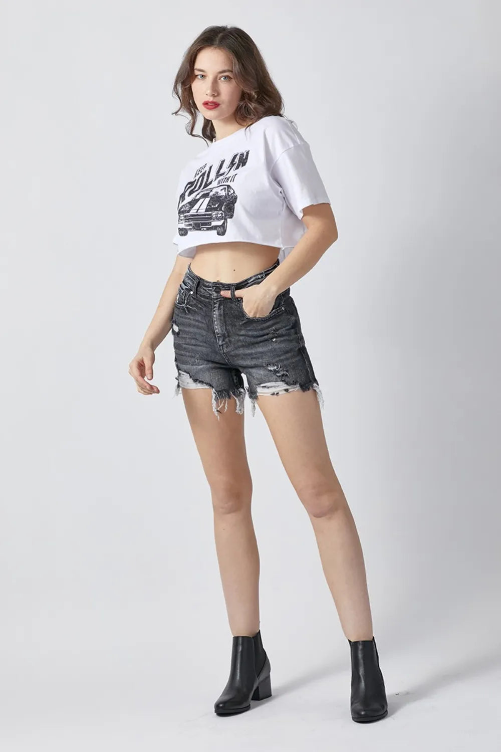 RISEN Full Size High Rise Distressed Denim Shorts 7f834285-f1e4-497c-83b1-459b968569b4-Max