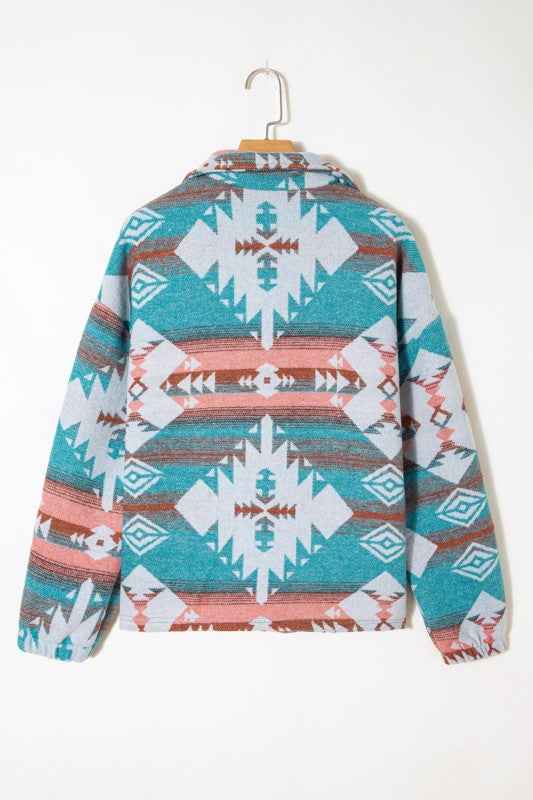 Western Aztec Quarter-Zip Elastic Cuffs Sweatshirt 7fc0cb01-0277-4eb4-9e90-bc4e74eecbe2