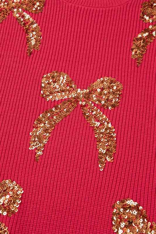 Christmas Sequin Bow Drop Shoulder Sweater 8020d1f0-a837-4803-a8b3-d68fcfee9757