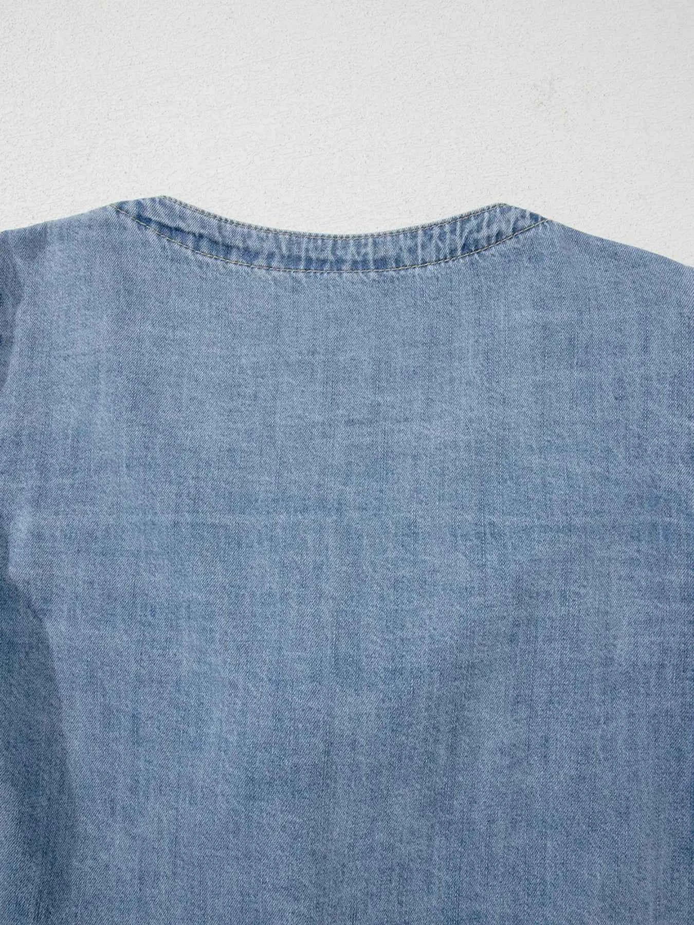 Tied Front Puff Sleeve Denim Top 80bfdff465394da3830218d6d4b9fe97-Max-Origin