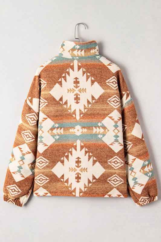 Western Aztec Quarter-Zip Elastic Cuffs Sweatshirt 81563e4a-d219-4b11-93d5-6042c4a5753e