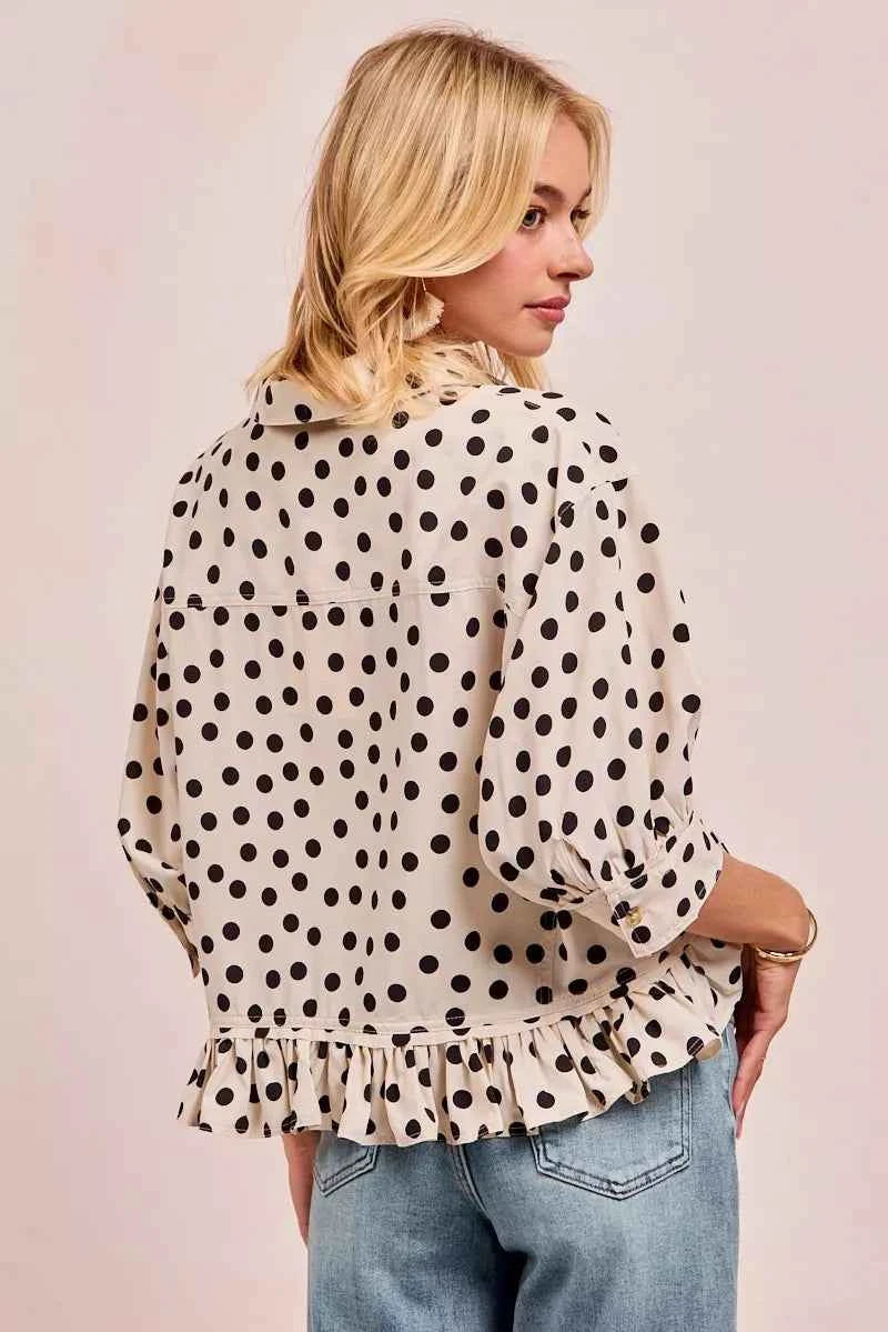 BiBi Polka Dot Printed Peplum Top with Front Button 81c972b54ad040fc88c3caca42302443-Max-Origin