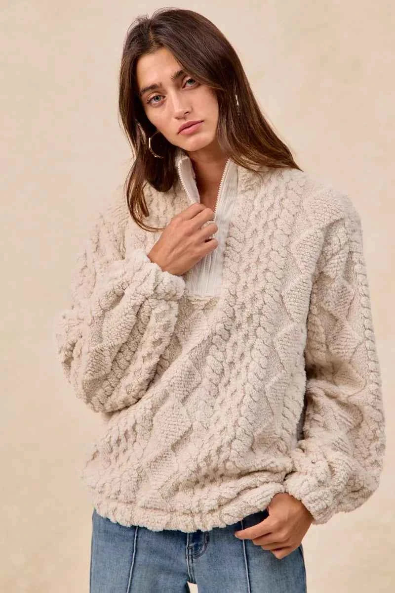 BiBi Patterned Soft Fleece Half Zip Up Top 81ea496d-b5a8-4bf5-bb56-25f59b9f78cf-Max-Origin