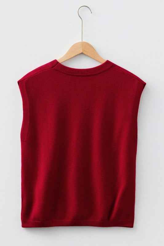 Solid Crewneck Cap Sleeve Knit Sweater