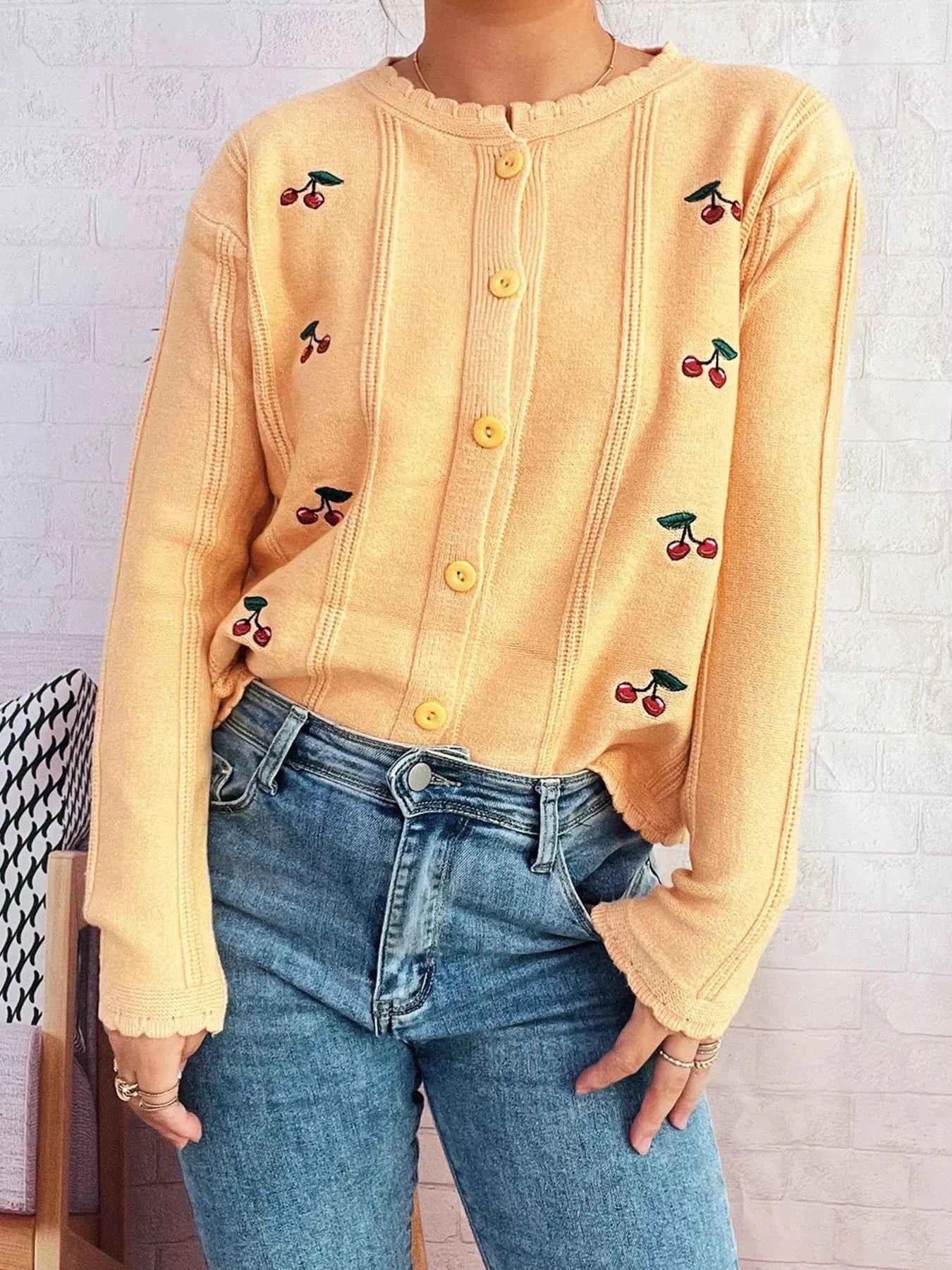 Cherry Embroidered Button Up Cardigan 823386fee684450d84c959cbbfc0b78a-Max-Origin