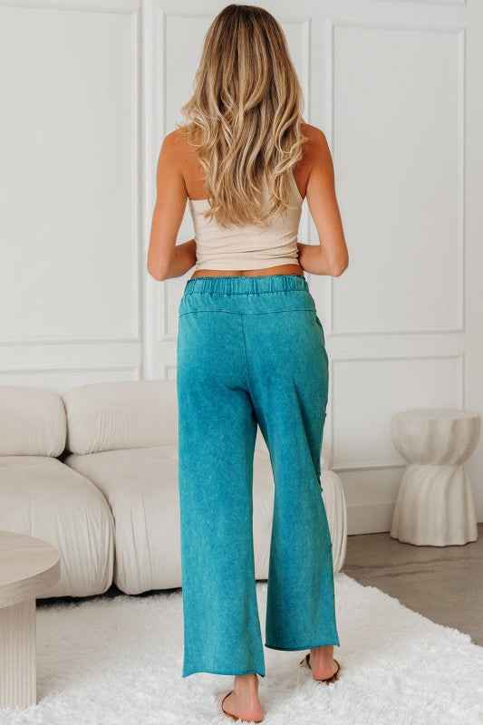 Mineral Wash High Waist Raw Hem Pants