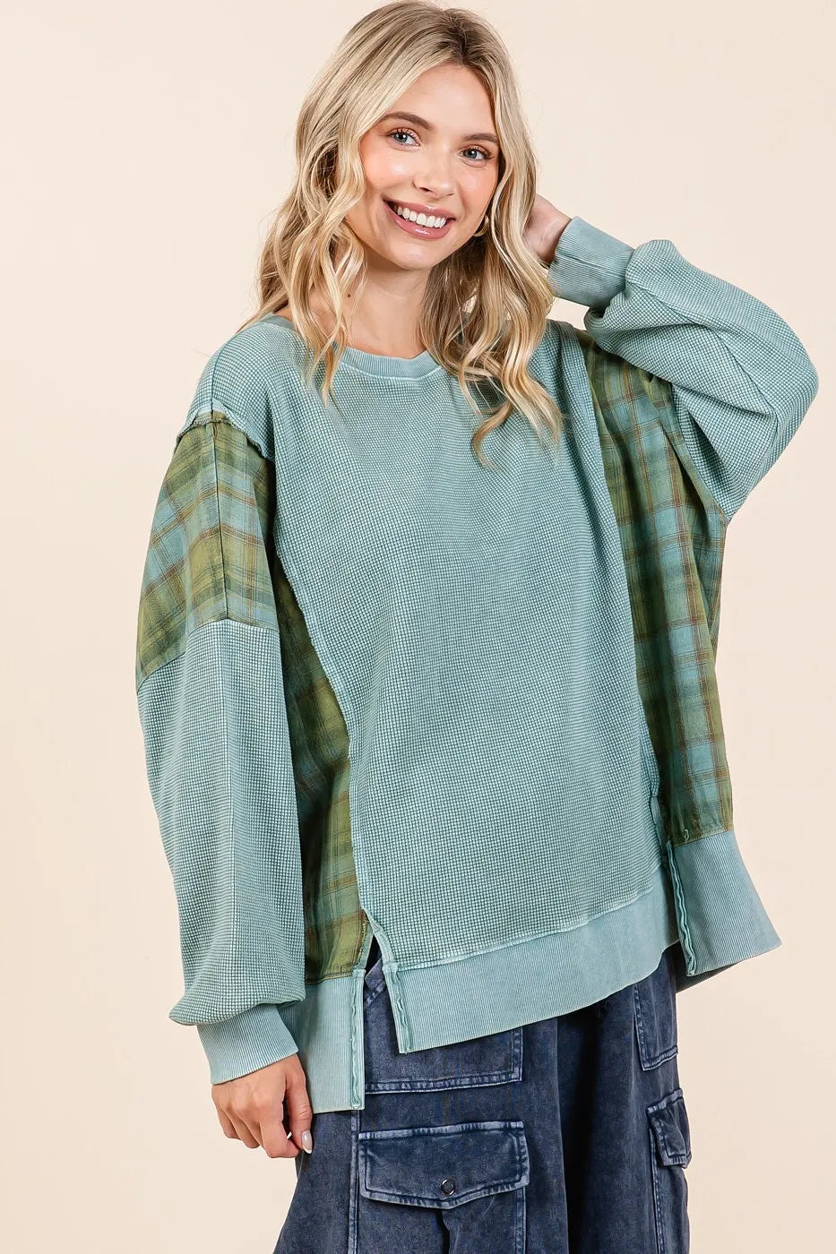 Mittoshop Plaid Panel Mineral Wash French Terry Sweatshirt 84504d9678e642548eb747eb20a5ab83-Max-Origin