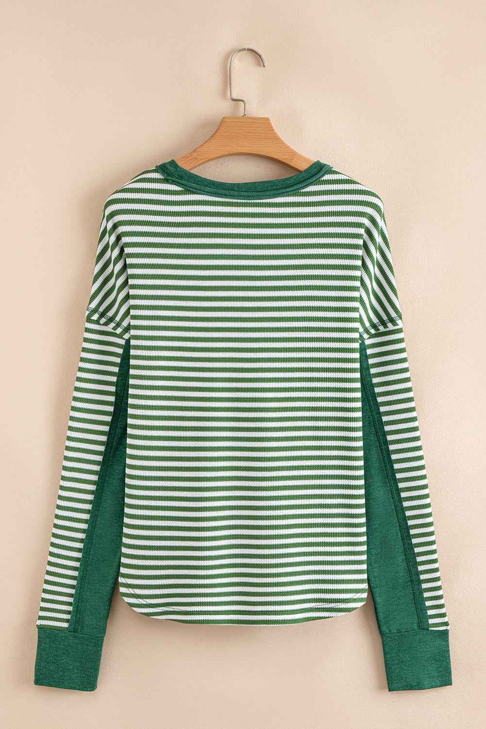 Khaki Stripe Patchwork Knit Drop Shoulder Top 84d973440d9d8fb8