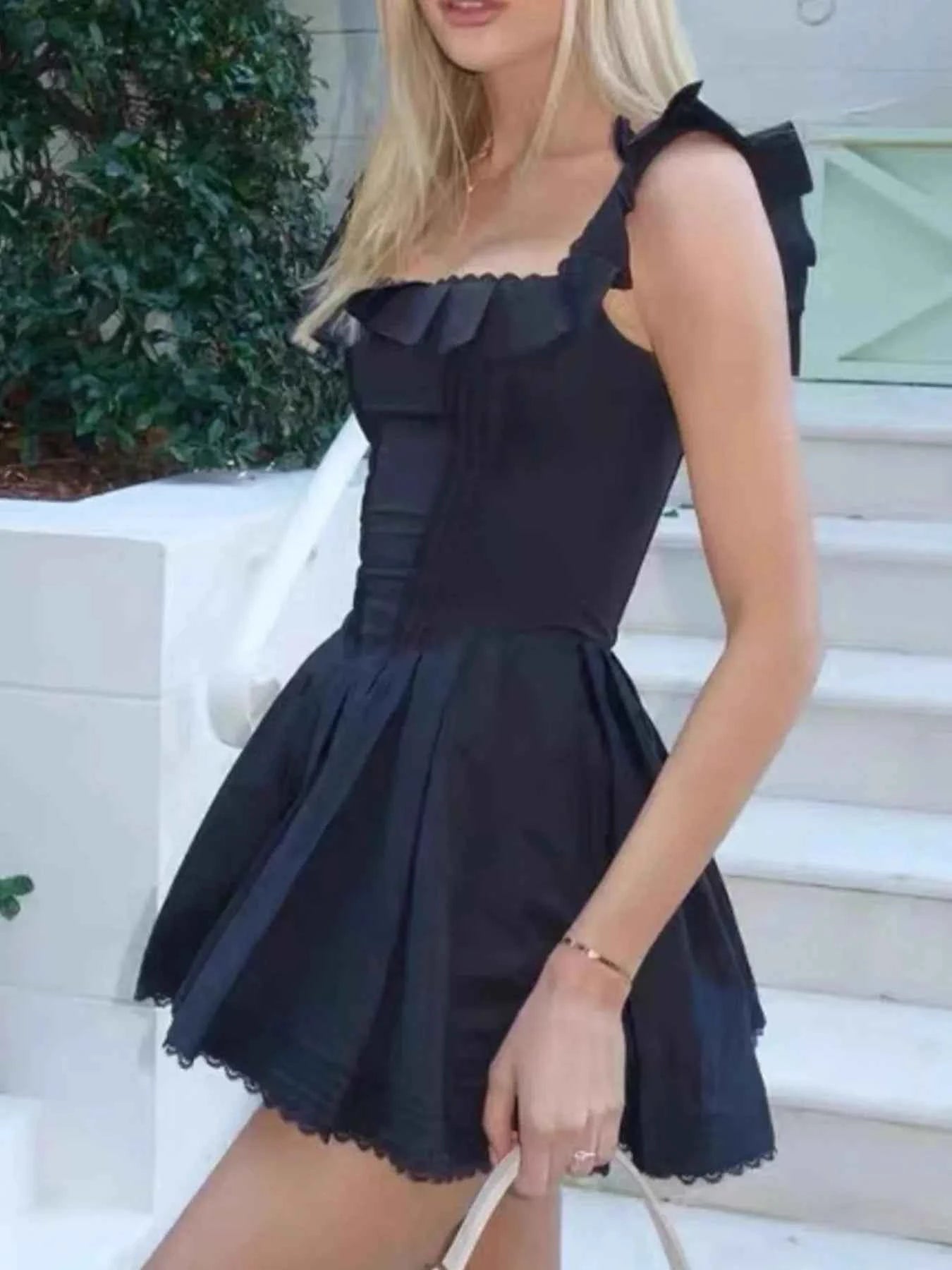 Square Neck Pleated Mini Dress 84de9253-973c-4142-bf4f-15844ebcb44c-Max-Origin