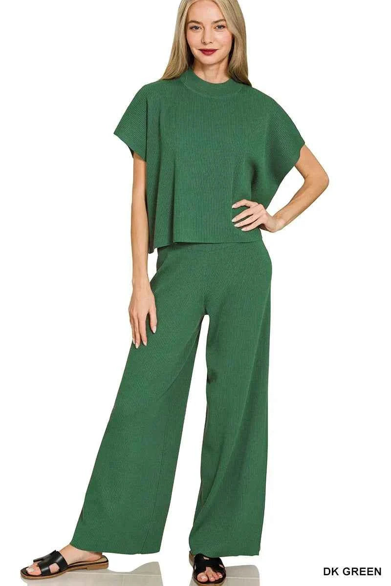 Zenana Viscose Sweater Short Sleeve Top and Pants Set DK GREEN 854d29adb31b42428fe023c15f2144c4-Max-Origin