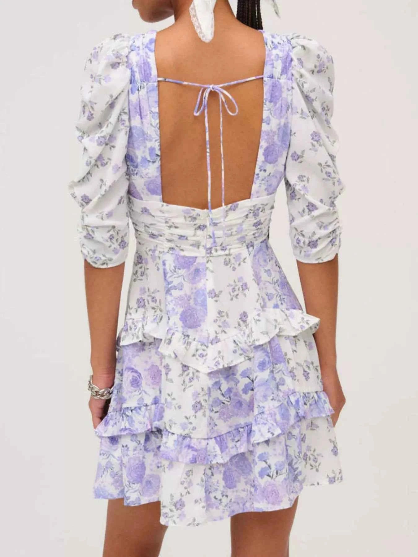 Ruffled Floral Print Half Sleeve Dress 857e1a3c-6dff-47e2-a05c-2865d567a707-Max-Origin