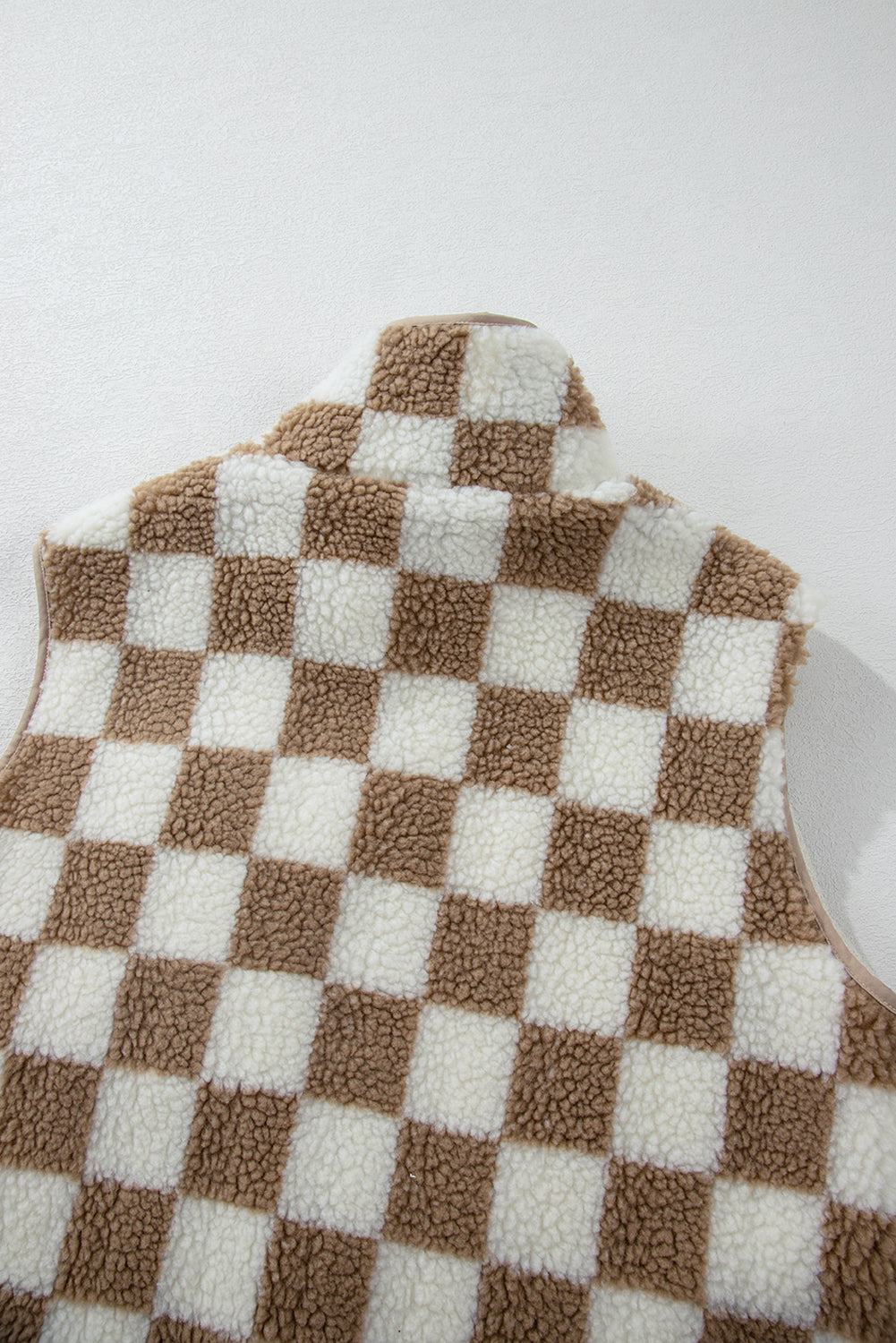 Khaki Checkered Sherpa Collared Jacket Vest 8586f918195c6fc6