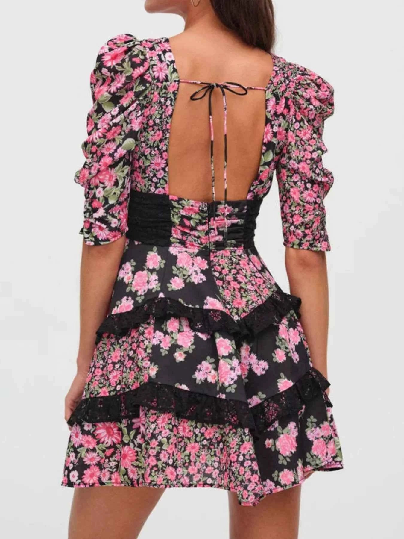Ruffled Floral Print Half Sleeve Dress 860d8bc3-8049-4c5a-b257-0f0c62a48b61-Max-Origin