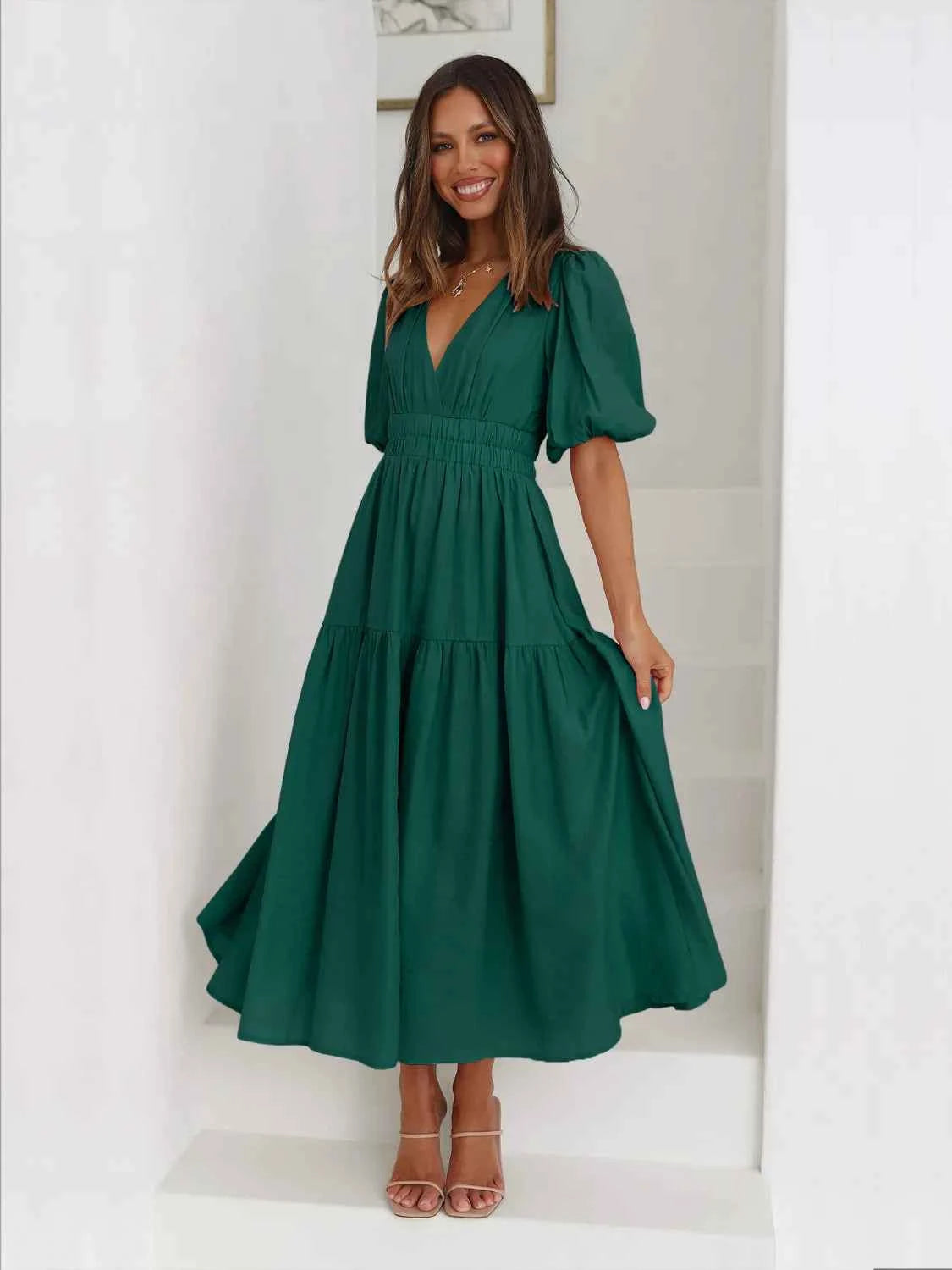 Tiered Surplice Half Sleeve Midi Dress 86c8f514-989e-44d2-a171-c98b0b15c426-Max-Origin