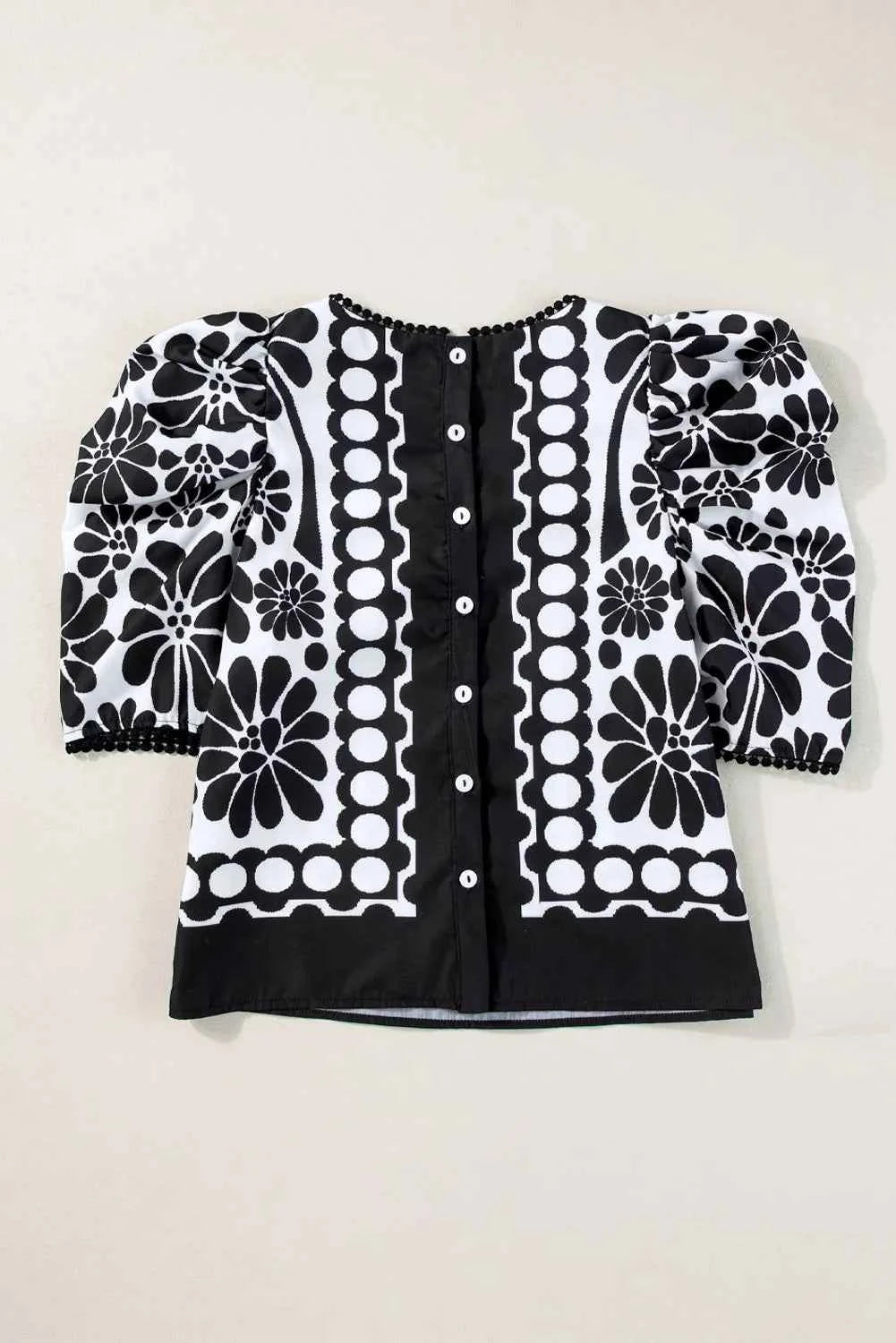 Printed Round Neck Half Sleeve Blouse 86e5b44a-9bf7-4c1e-8ec8-6f062c388d36-Max